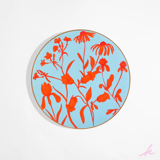 Love Triangle Set dinner plate in blue and orange, showcasing a striking geometric design that brings bold color and modern style to your dining space